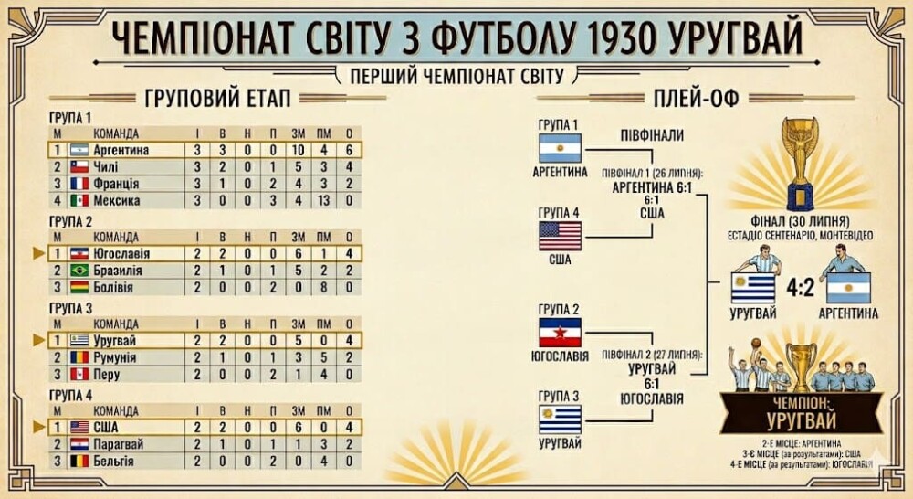Чемпіонат світу з футболу, 1930 рік, Уругвай, турнірна таблиця