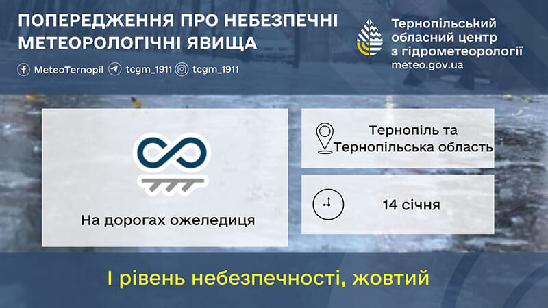 Після снігопадів – ожеледиця: синоптики попереджають тернополян про нову небезпеку