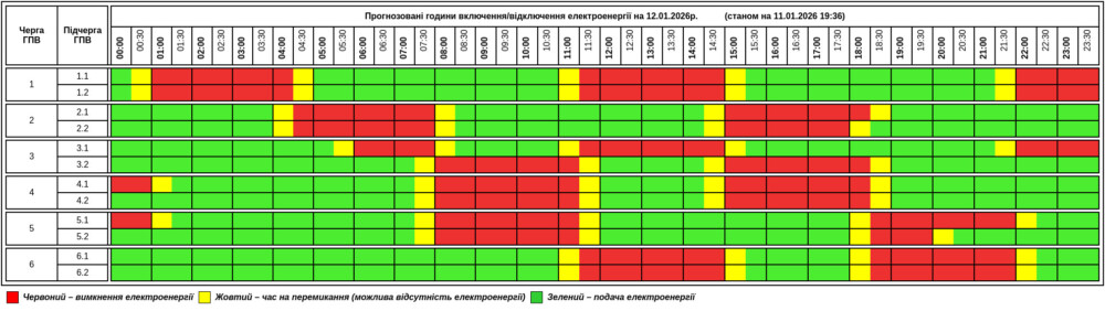 Графік відключення світла у Тернопільській області на 12 січня 