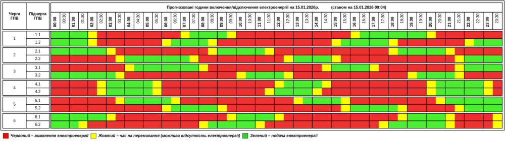 Оновлений графік відключення електроенергії у Тернопільській області станом на 15.01.2025 09:04