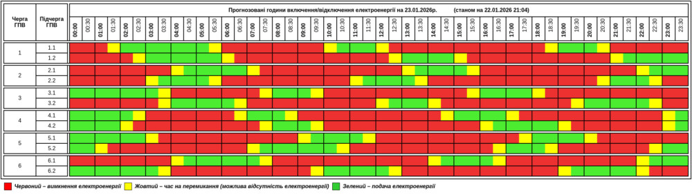 Графік відключення світла у Тернопільській області на 23 січня 
