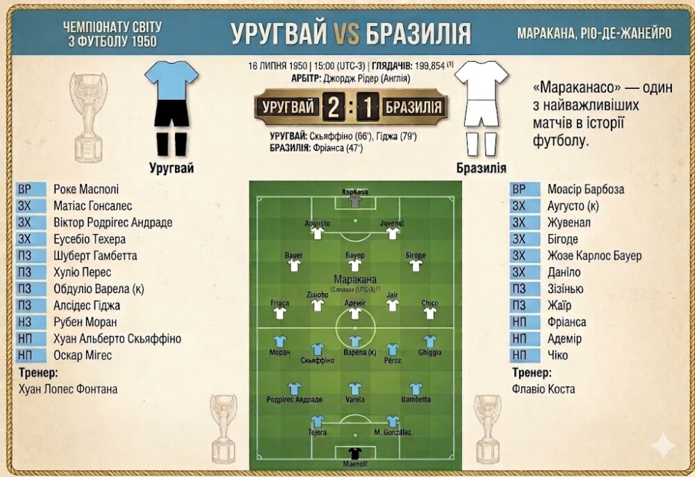Мараканасо. Матч Уругвай – Бразилія, 1950 рік.